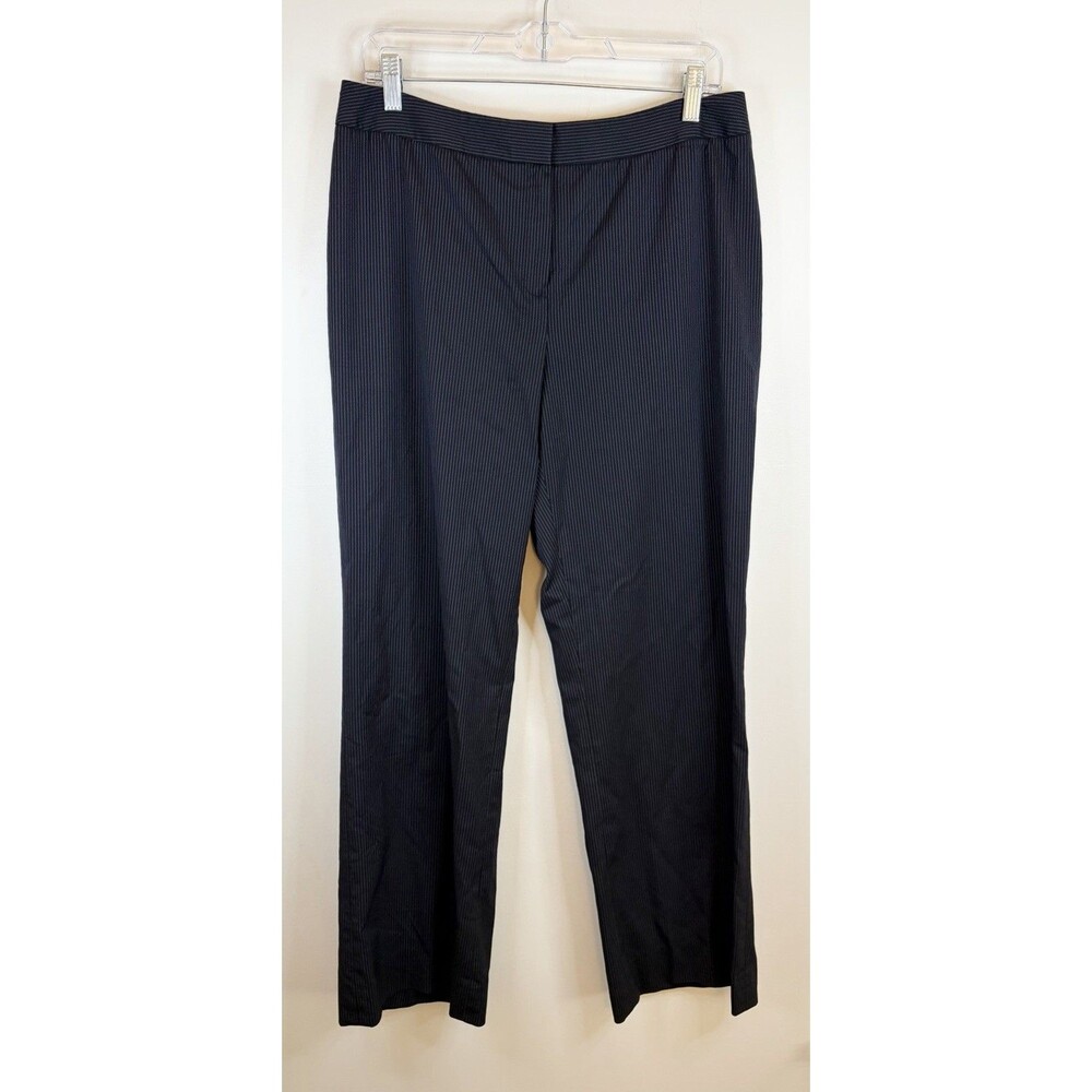 LAFAYETTE 148 Navy Pinstripe Wool Blend Dress Pants 10 Wide Leg Career Luxury